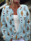 Women’s Cat Print Knit Cardigan - Blue
