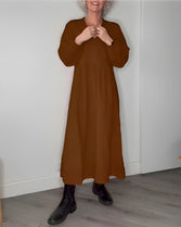 Women’s V-Neck Long Sleeve Maxi Dress - Brown