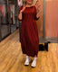 Women’s Round Neck Midi Dress with 3/4 Sleeves - Wine Red