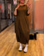 Women’s Round Neck Midi Dress with 3/4 Sleeves - Brown