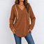 Women’s Hooded V-Neck Pullover with Curved Hem - Caramel