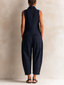Women's Linen Jumpsuit with Collar and Wide Leg