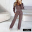 Women’s Zip-Up Hooded Two-Piece Lounge Set - Coffee