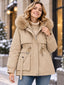 Women’s Faux Fur Hood Padded Parka - Khaki