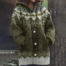 Women’s Fair Isle Hooded Knit Cardigan - Green