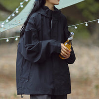 Women’s Hooded Oversized Windbreaker - Black