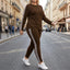Women’s Side Stripe Two-Piece Tracksuit Set - Coffee Brown With White Trim