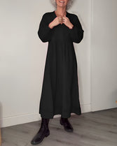 Women’s V-Neck Long Sleeve Maxi Dress - Black