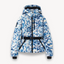 Women’s Belted Geometric Print Puffer Jacket - Striped Blue