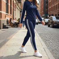 Women’s Side Stripe Two-Piece Tracksuit Set - Navy Blue With White Trim
