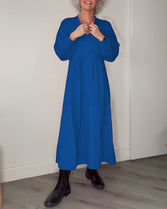 Women’s V-Neck Long Sleeve Maxi Dress - Blue