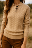 Women’s Cable Knit Jumper with Button Collar