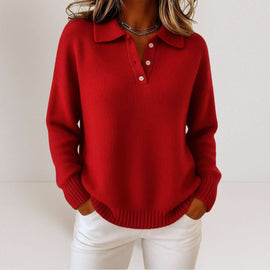 Women’s Polo Collar Knit Jumper - Red