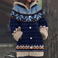 Women’s Fair Isle Hooded Knit Cardigan - Blue