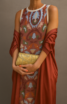 Women’s Printed Maxi Dress with Long Cardigan Set - Brown
