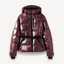 Women’s Belted Geometric Print Puffer Jacket - Burgundy
