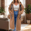 Women’s Longline Zip-Up Hooded Sweatshirt Coat - Khaki