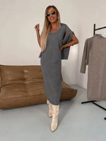 Women’s Knit Midi Dress and Turtleneck Jumper Set - Grey