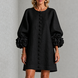 Women’s Ruffle Sleeve Button-Front Mini Dress - Black