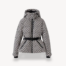 Women’s Belted Geometric Print Puffer Jacket - Geometric