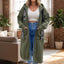 Women’s Longline Zip-Up Hooded Sweatshirt Coat - Green