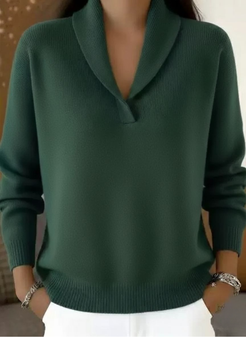 Women’s Shawl Collar V-Neck Jumper - Green