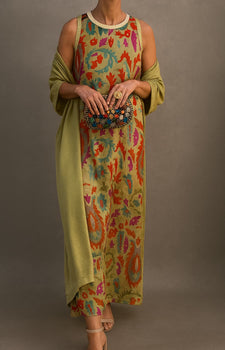 Women’s Printed Maxi Dress with Long Cardigan Set - Yellow