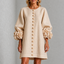 Women’s Ruffle Sleeve Button-Front Mini Dress - Beige