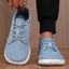 Women’s Wide Toe Knit Lace-Up Trainers - Light Blue