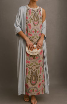 Women’s Printed Maxi Dress with Long Cardigan Set - Lilac