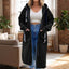 Women’s Longline Zip-Up Hooded Sweatshirt Coat - Black