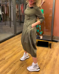Women’s Round Neck Midi Dress with 3/4 Sleeves - view 2