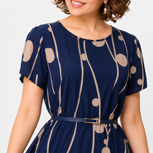 Women's Navy Polka Dot Chiffon Midi Dress