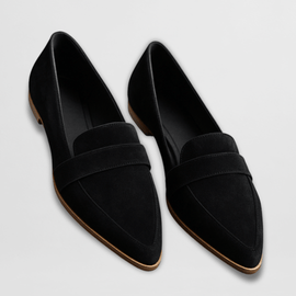 Women’s Pointed Toe Suede-Effect Loafers - Black