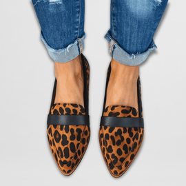 Women’s Pointed Toe Suede-Effect Loafers - Leopard