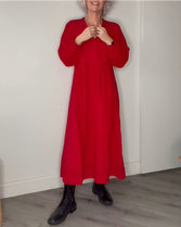 Women’s V-Neck Long Sleeve Maxi Dress - Red