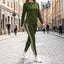 Women’s Side Stripe Two-Piece Tracksuit Set - Olive Green With White Trim
