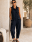 Women's Linen Jumpsuit with Collar and Wide Leg