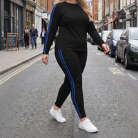 Women’s Side Stripe Two-Piece Tracksuit Set - Black With Blue Trim