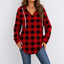 Women’s Hooded V-Neck Pullover with Curved Hem - Red Plaid