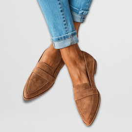 Women’s Pointed Toe Suede-Effect Loafers - Khaki