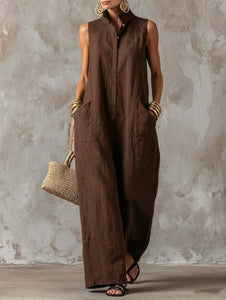Black Jumpsuit | Sleeveless, Collared, Wide Leg 0