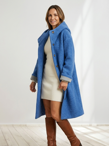 Women’s Hooded Bouclé Longline Coat - Blue
