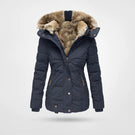 Women’s Mid-Length Quilted Parka with Faux Fur Trim