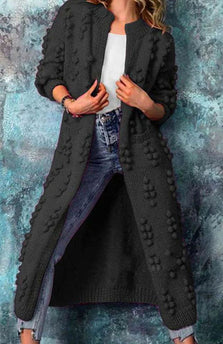 Cardigan Sweater | Long Open-Front, Pom-Pom Knit Texture 0