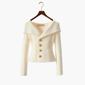 Cardigan | Ribbed Knit, Off-Shoulder Wide Collar 0