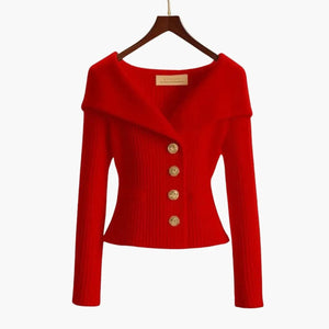 Cardigan | Ribbed Knit, Off-Shoulder Wide Collar 2