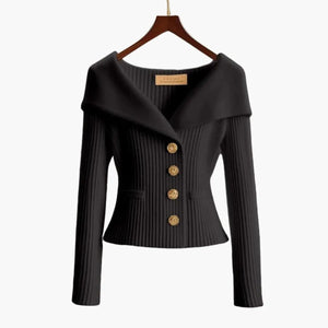 Cardigan | Ribbed Knit, Off-Shoulder Wide Collar 3