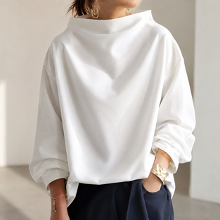 Women’s Funnel Neck Balloon Sleeve Jumper - White