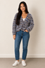 Women’s Open-Front Cardigan with Multicolour Striped Knit